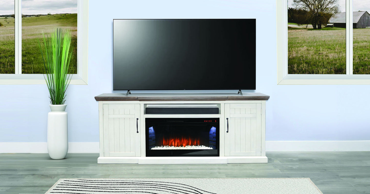 72" Media Console With Crystals Electric Fireplace Insert - Buckskin / Marble White