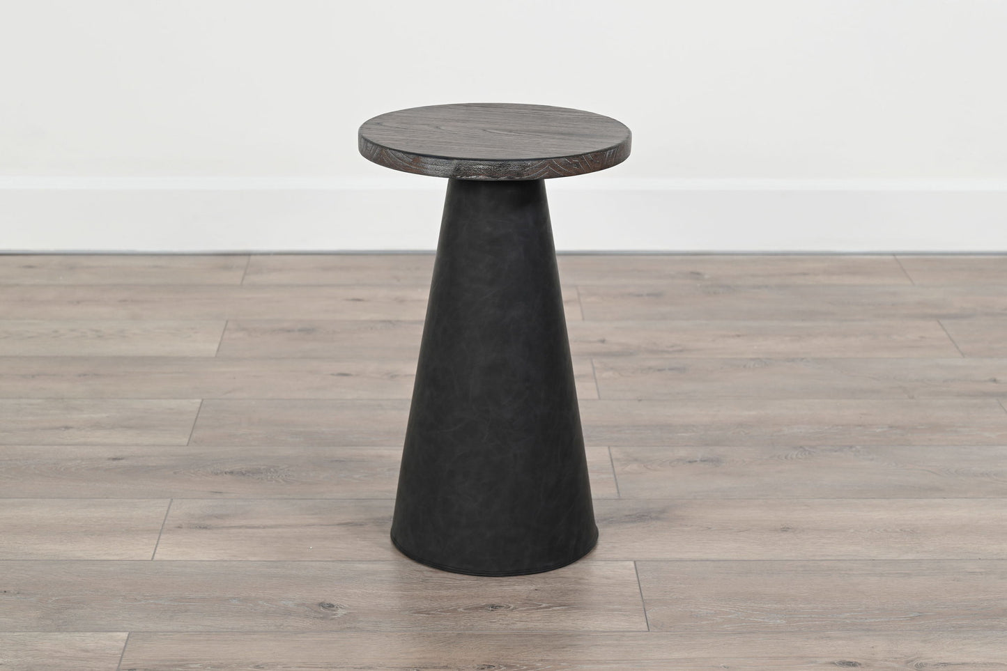 Malibu - Cone-Base Accent Table With Round Wood Top - Weathered Rum