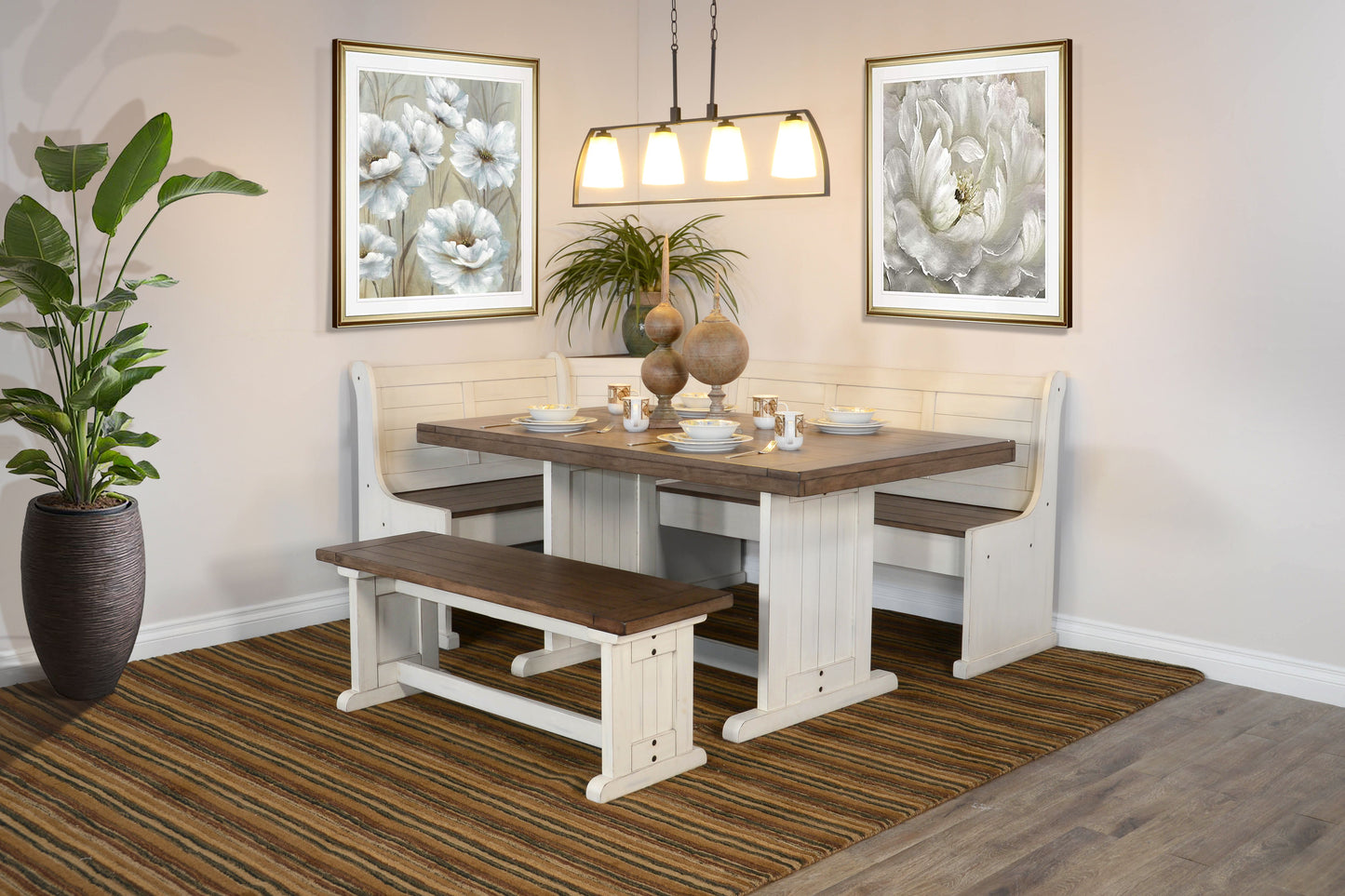 Pasadena - Wood Breakfast Nook Dining Set - Buckskin / Marble White