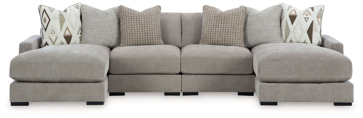 Aslan Court - 5 Pc. - 4-Piece Sofa Pit Sectional, Ottoman - Pebble