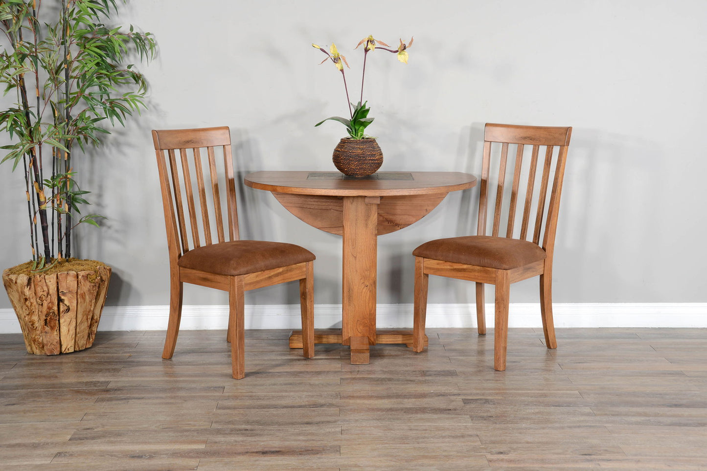 Drop Leaf Round 3 Piece Dining Set - Rustic Oak