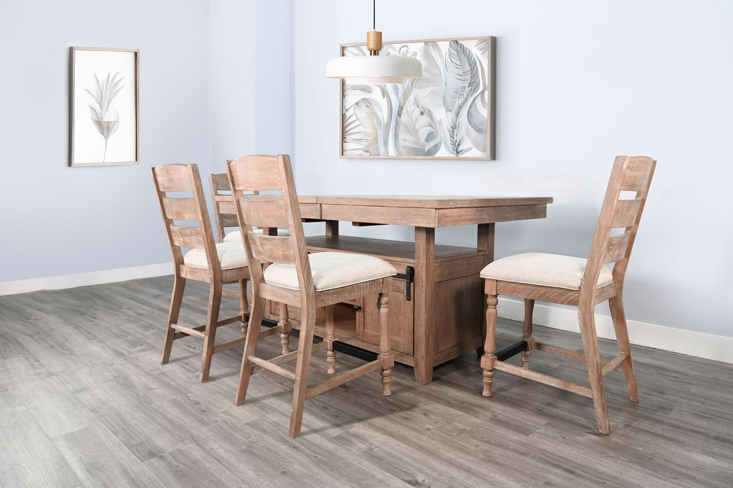 Rustic - Counter-Height Extension Dining Set With Barn Door Storage