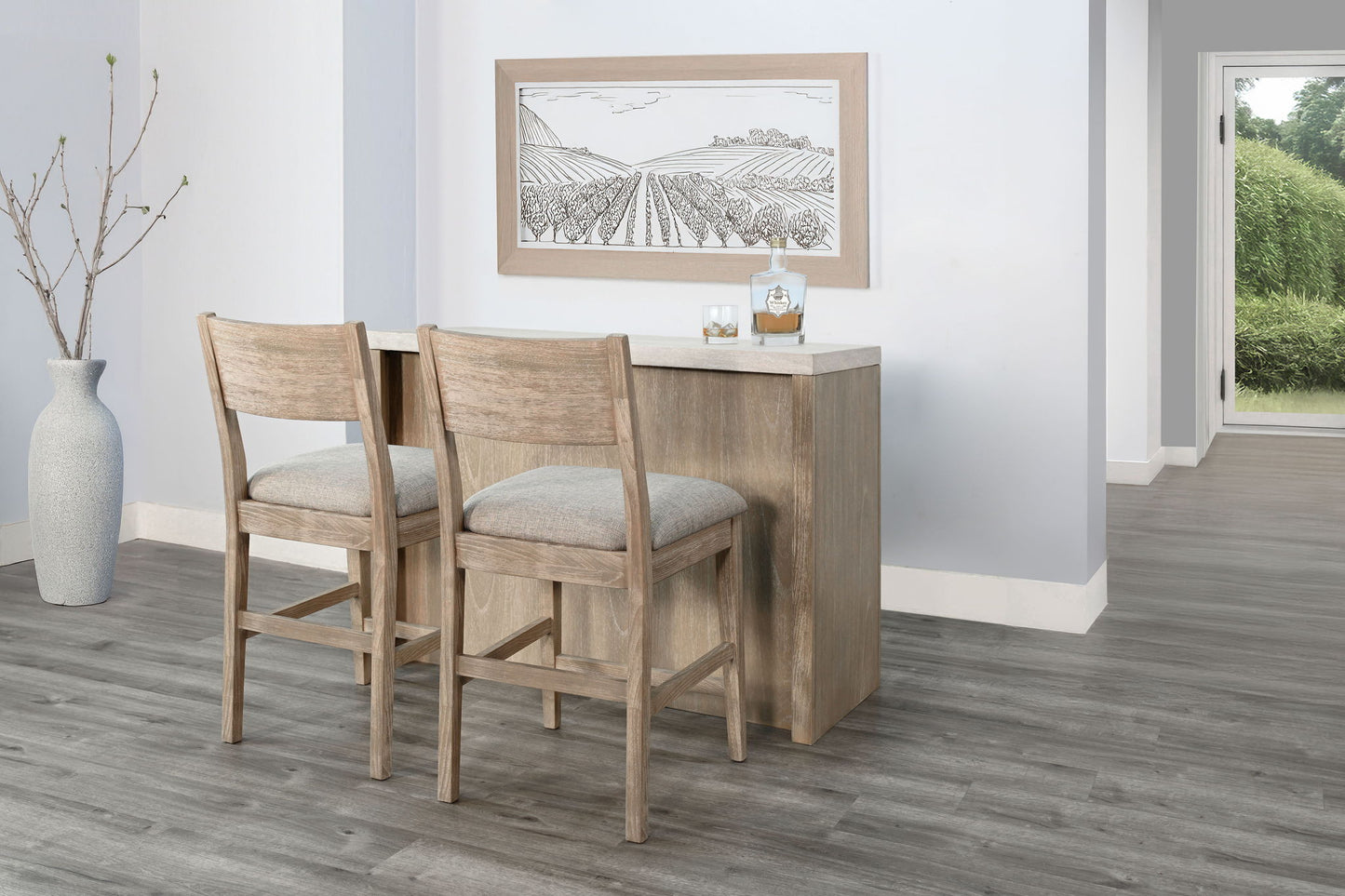 3 Piece Modern Wood Bar Set - Light Gray / Wheat