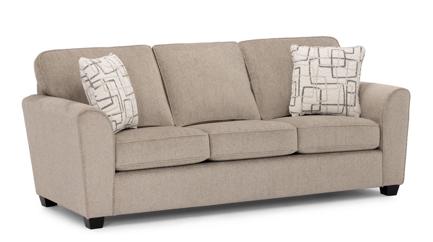 64315C Sofa Sleeper W Queen Gel Mattress in Lux Pewter fabric W Terrazzo White Gold Pillows