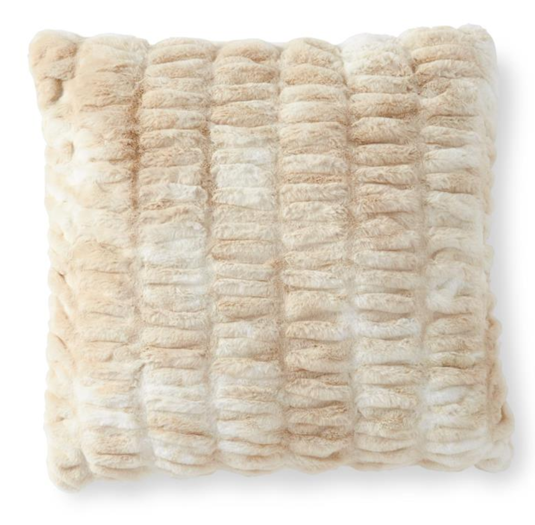 24 Inch Cream & Tan Ribbed Vegan Fur Pillow