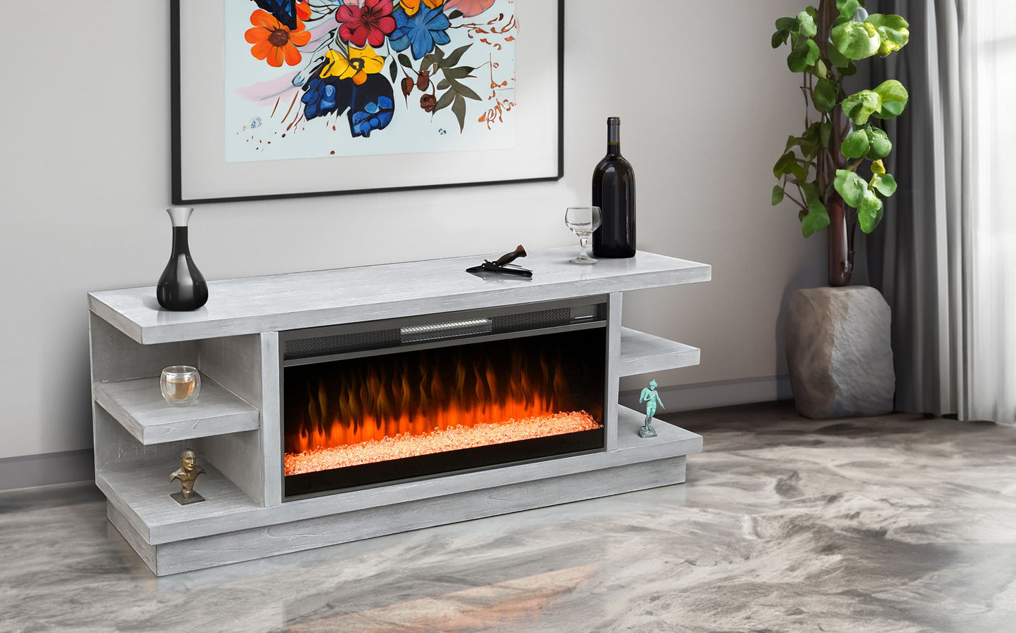 72" Media Console With Electric Fireplace