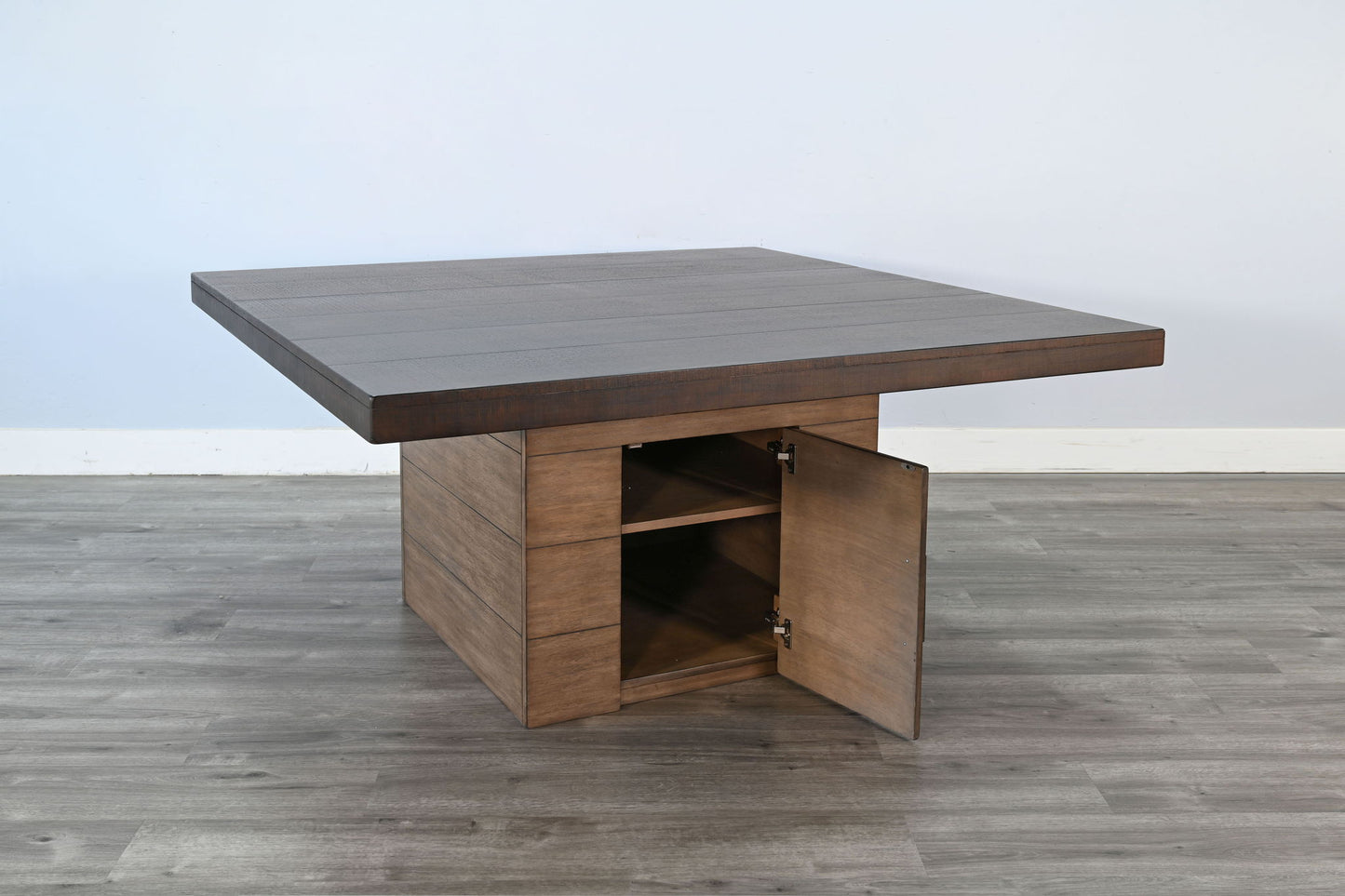 Modern - Square Dining Table With Built-in Storage - Tobacco Leaf / Buckskin