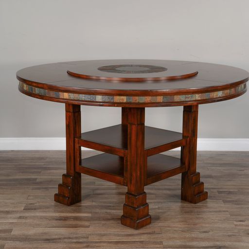 Santa Fe - 60" Round Table With Lazy Susan - Dark Chocolate