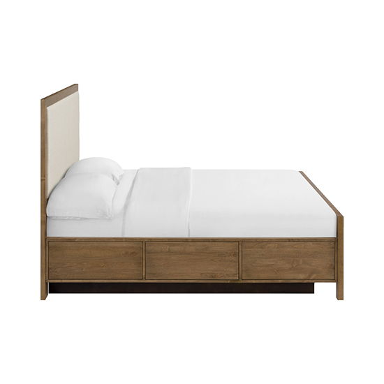 Bailey - King Upholsered Panel Storage Bed - Nutmeg / Beige