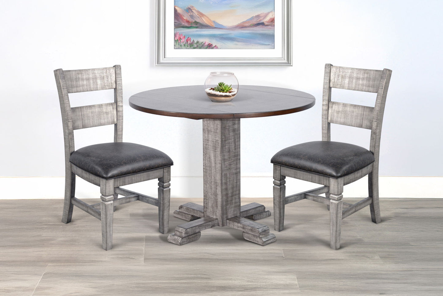 Drop Leaf Round 3 Piece Cusioned Dining Set - Tobacco Leaf / Alpine Gray