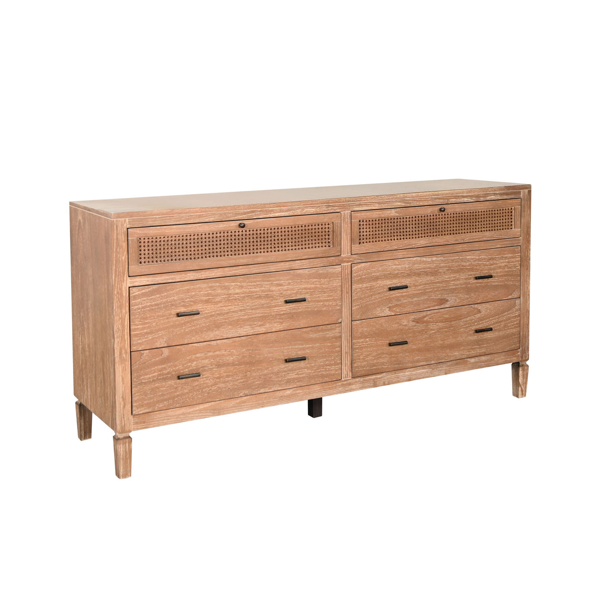 Natural Wood 6-Drawer Dresser With Rattan Accents - Oak Grove