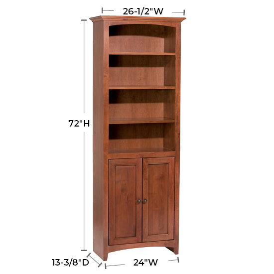 McKenzie - 72'' H x 24'' W Alder Bookcase With Doors - Glazed Antique Cherry