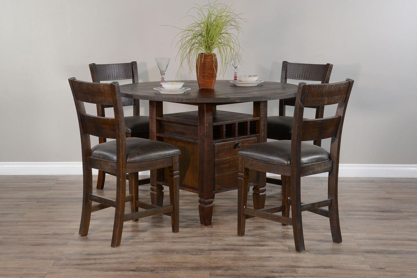 Homestead - Round Counter Height 5 Piece Side Chair Dining Set - Tobacco Leaf