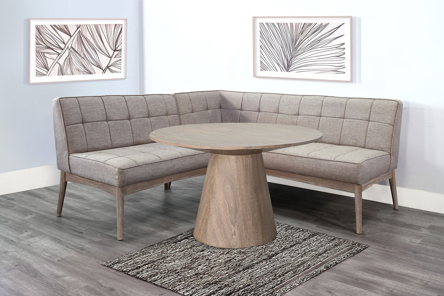 Mia - 2 Piece Tufted Upholstered Corner Dining Nook Set - Wheat