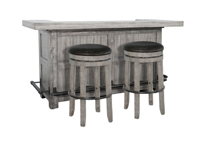 Traditional Wood Home Bar With Backless Stool