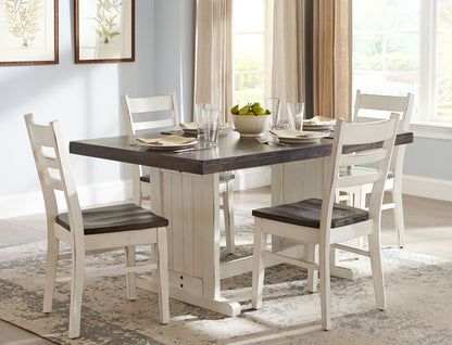 5 Piece Dining Room Set (Table, 4 Chairs) - Cottage White / Europen Dark