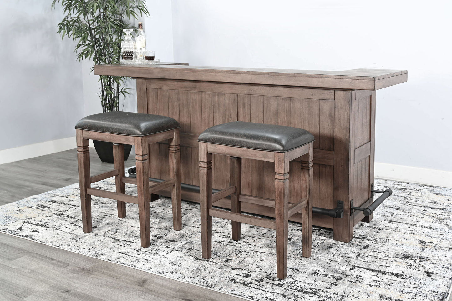 80" Traditional Wood Home 3 Piece Bar Set With Backless Stools - Buckskin