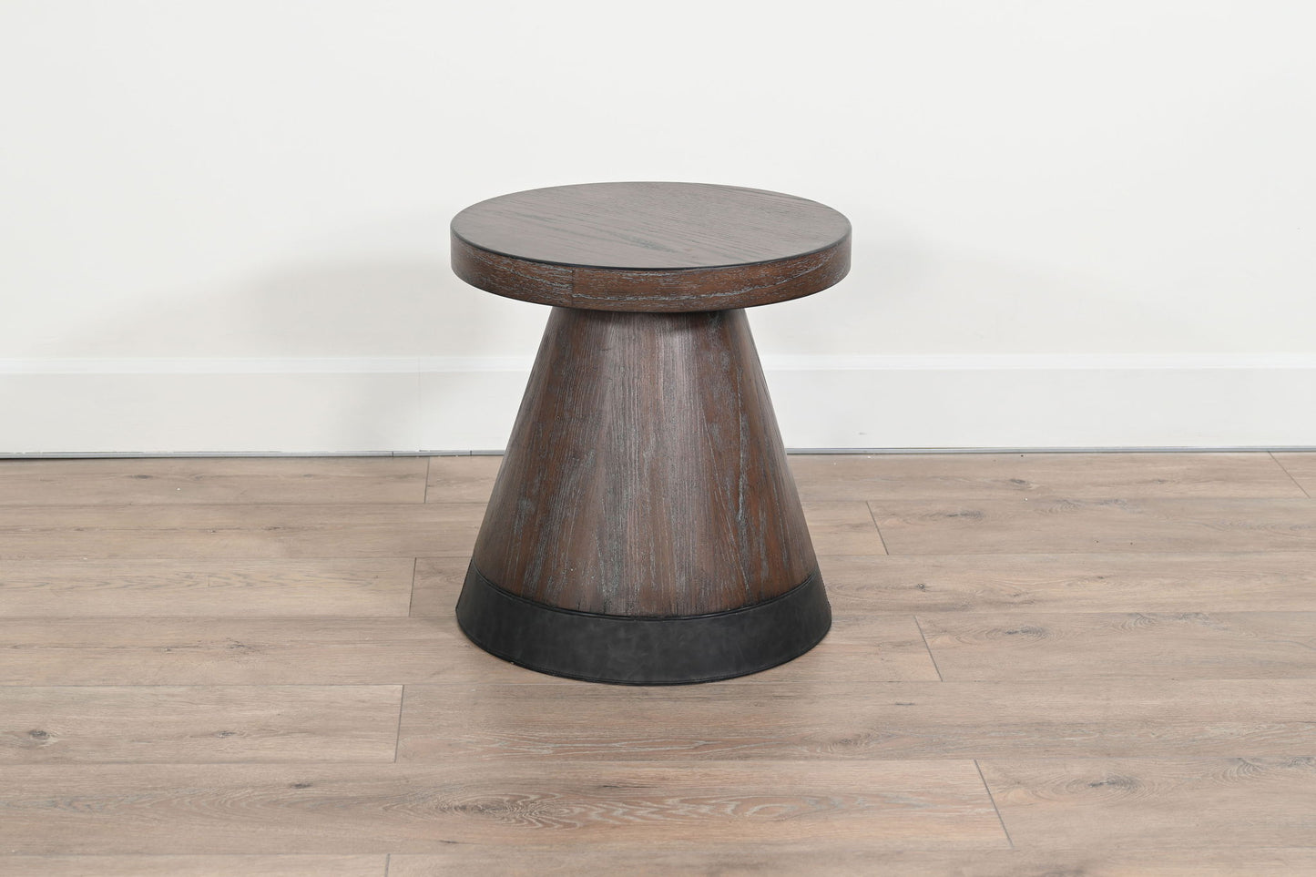 Malibu - Nesting Accent Table Set With Round Wood Stool - Weathered Rum
