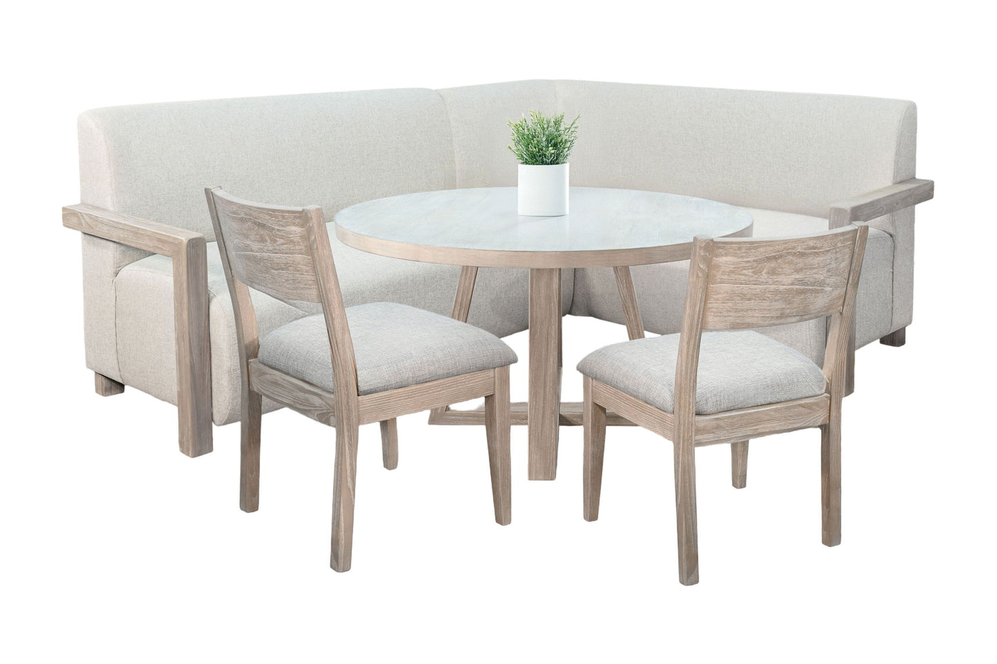 4-Piece Upholstered Dining Set (Bench, Round Table, 2 Side Chairs) - Wheat