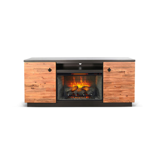 78" Media Console With Electric Fireplace - Black Magic / Rustic Acacia