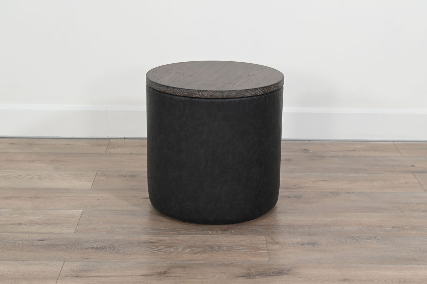 Malibu - Round Storage Ottoman With Wood Lid - Weathered Rum