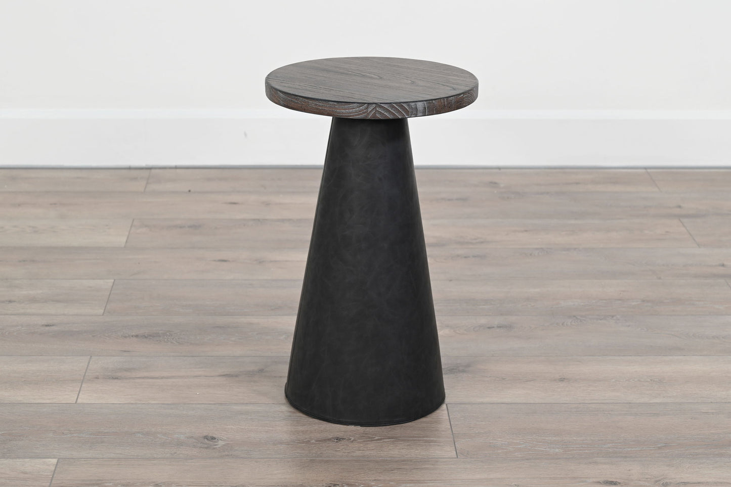 Malibu - Cone-Base Accent Table With Round Wood Top - Weathered Rum