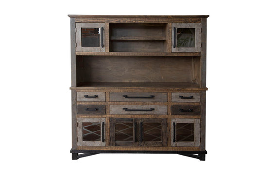 Loft - Buffet And Hutch With 6 Drawers / 6 Doors - Two Tone Gray / Brown