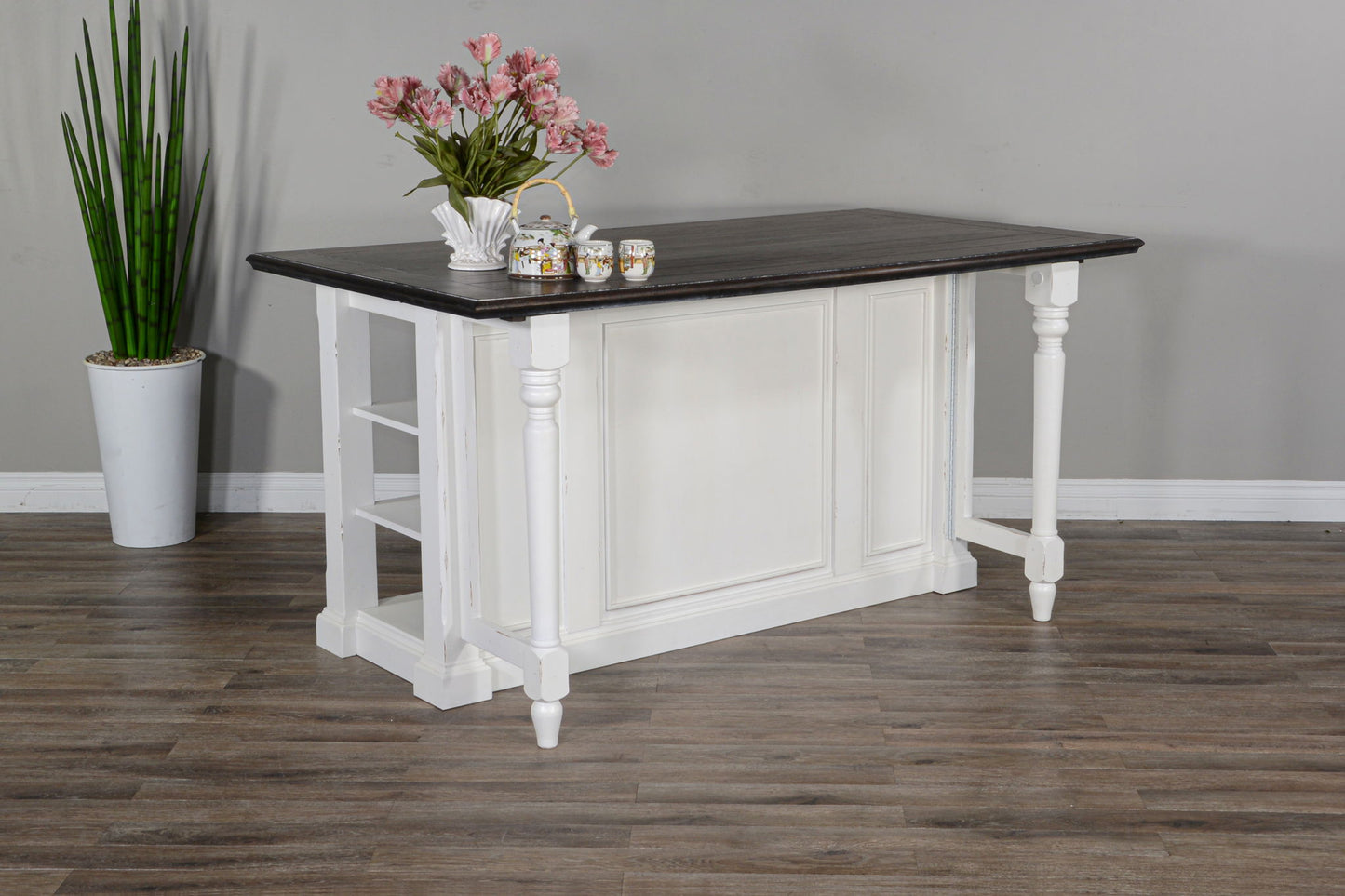 Carriage House - Kitchen Island, 13" Drop Leaf - Cottage White / Europen Dark