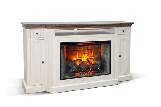 Media Console With Electric Fireplace - Buckskin / White