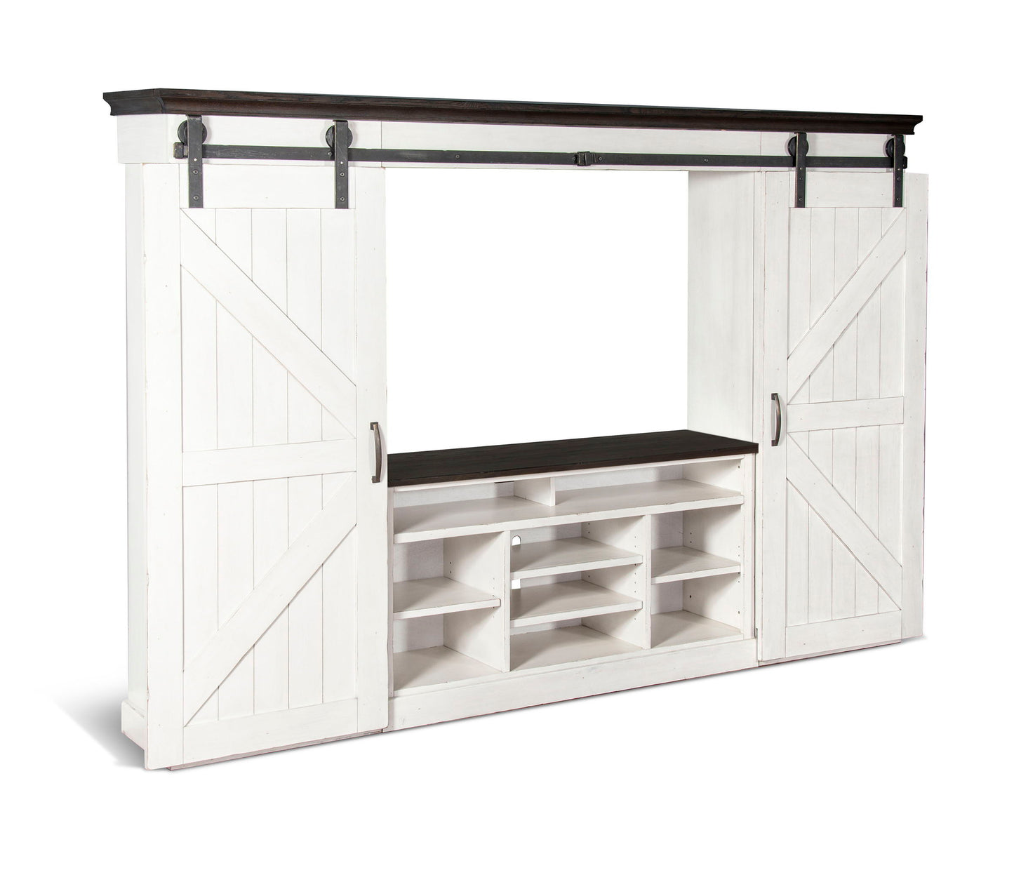 Carriage House - 109" Entertainment Wall - Cottage White / Europen Dark