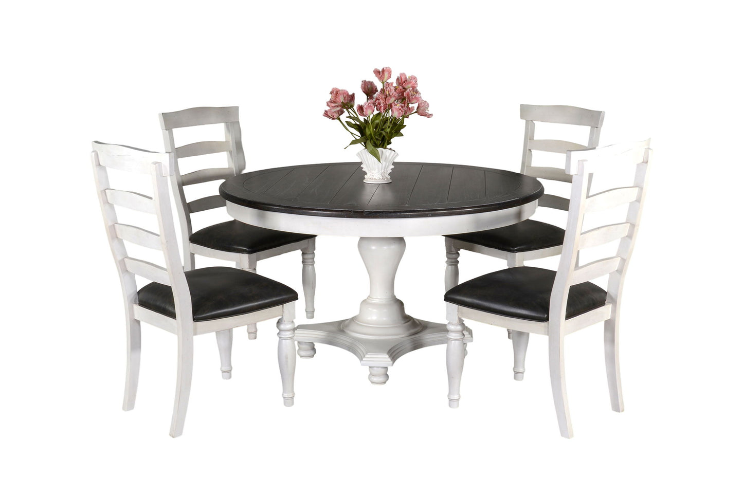 Carriage House - Round 5 Piece Dining Set - Cottage White / Europen Dark
