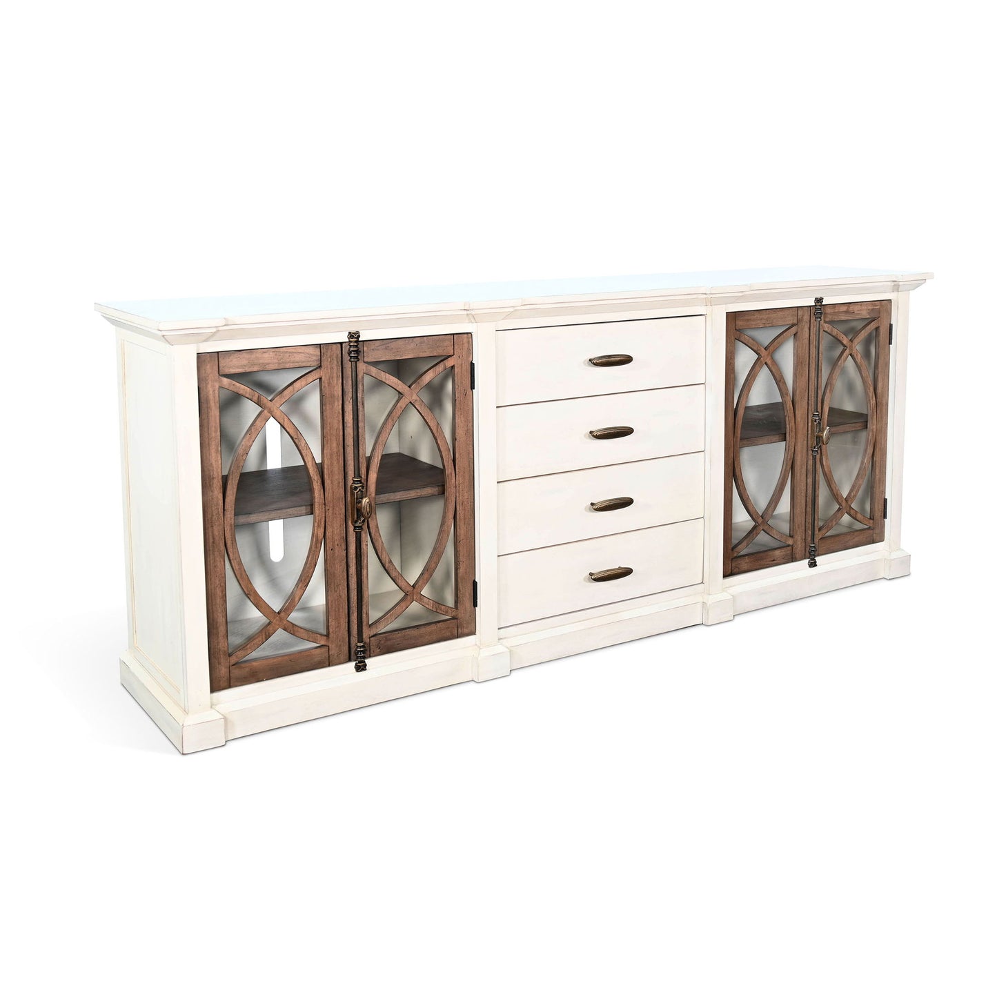 90" Media Console - Buckskin / Marble White