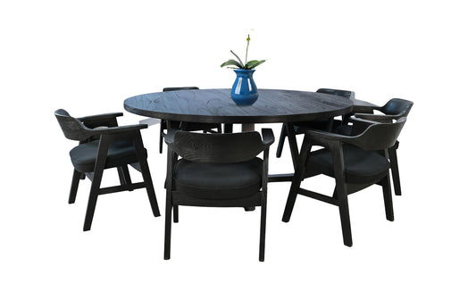 Mia - Large Round 7 Piece Dining Set - Umbra / Black