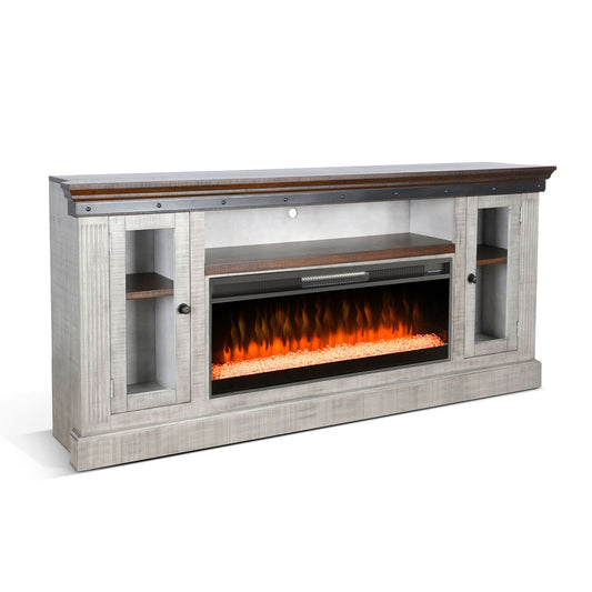 Entertainment Wall With Electric Fireplace - Tobacco Leaf / Alpine Gray