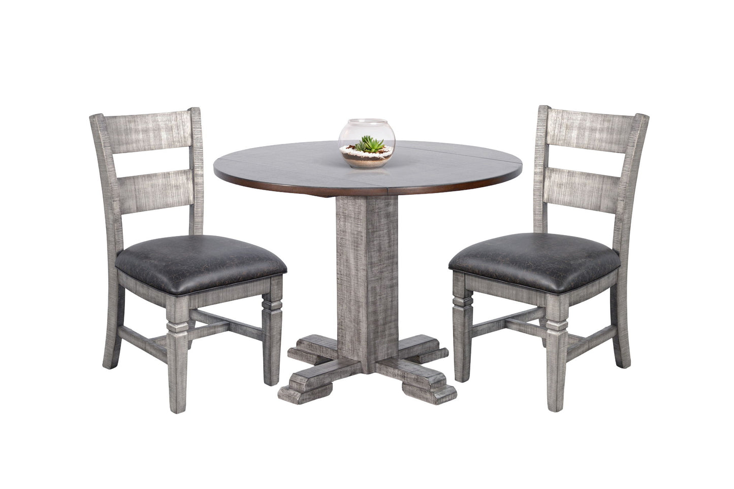 Drop Leaf Round 3 Piece Cusioned Dining Set - Tobacco Leaf / Alpine Gray