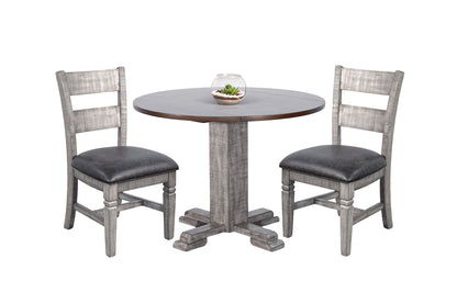 Drop Leaf Round 3 Piece Cusioned Dining Set - Tobacco Leaf / Alpine Gray