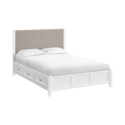 McKenzie - Queen Upholstered Panel Storage Bed - Snowbound