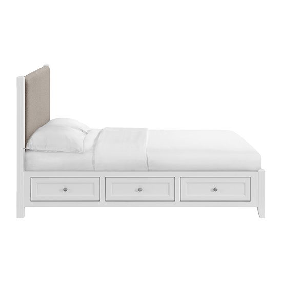 McKenzie - Queen Upholstered Panel Storage Bed - Snowbound