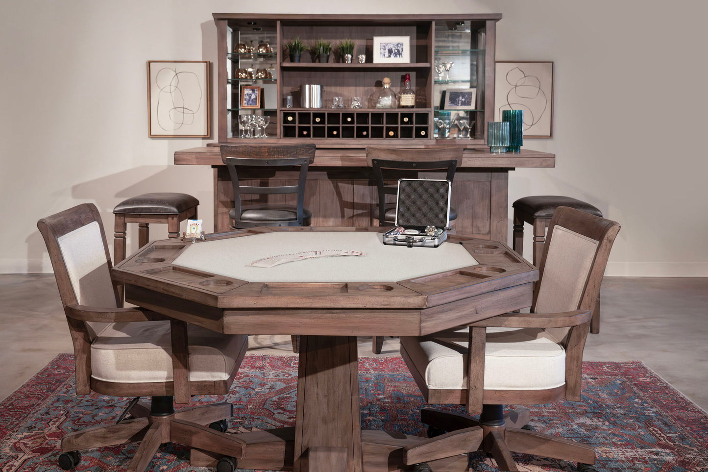 5 Piece Reversible Game And Dining Poker Table Set - Buckskin