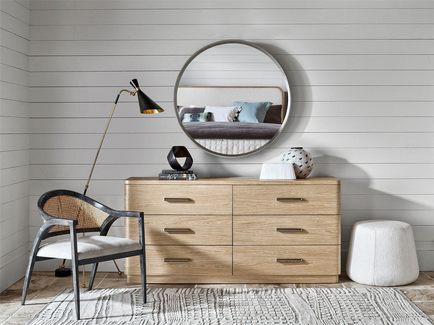 Avaline, Modern - Round Mirror - Pearl Silver