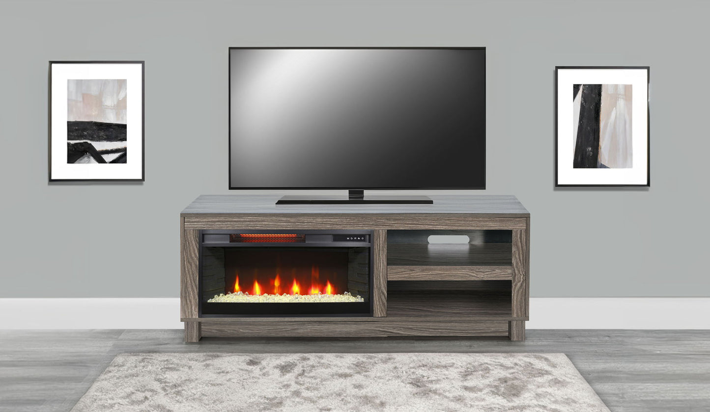 56" Media Console With Faux Crystals Electric Fireplace