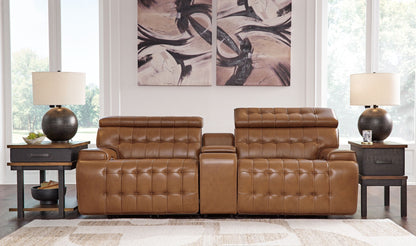 Temmpton - 3-Piece Power Reclining Sectional Loveseat With Console - Chocolate