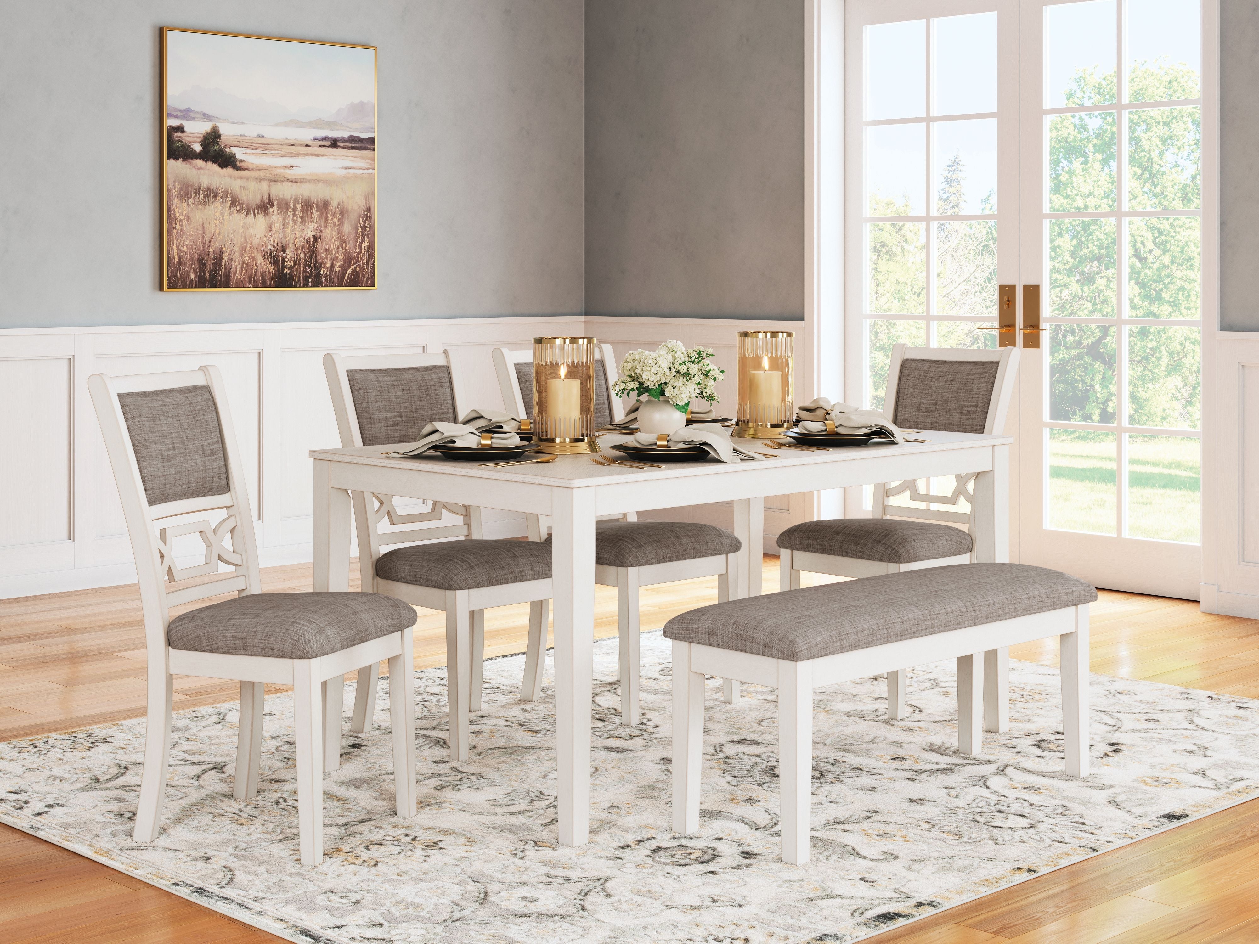 greensboro369꧁enfant アンファン꧂ダイニングテーブル Angelina 7-pc. Dining Set in Jet Black Aluminum with Neoclassical