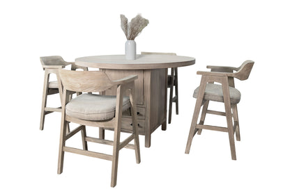 Round 5 Piece Dining Set With Built-in Storage Cabinet And Drawers - Wheat