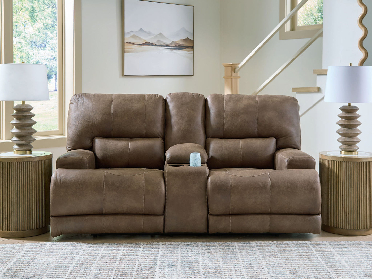 Beckley Place - Power Reclining Loveseat With Console / Adjustable Headrest - Earth