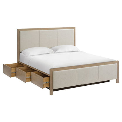 Bailey - King Upholsered Panel Storage Bed - Almond / Beige