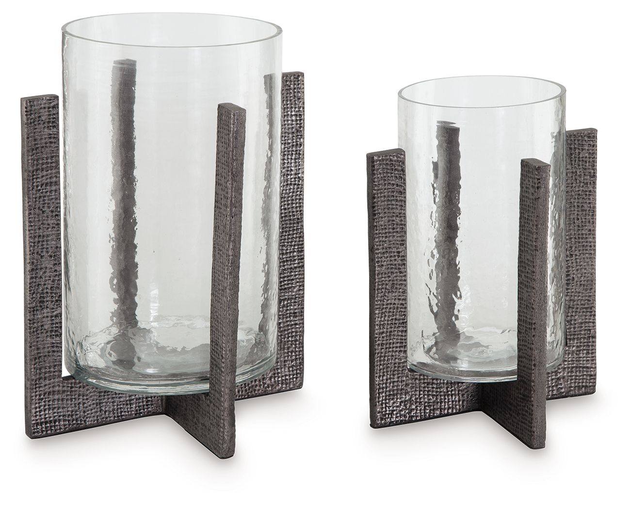 Garekton - Candle Holder Set (Set of 2) - Clear / Pewter Finish