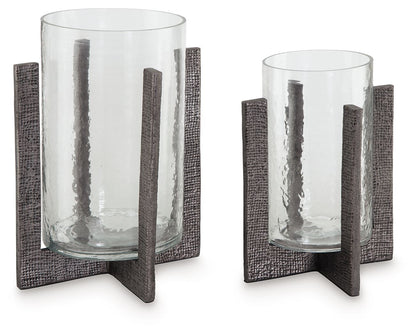 Garekton - Candle Holder Set (Set of 2) - Clear / Pewter Finish