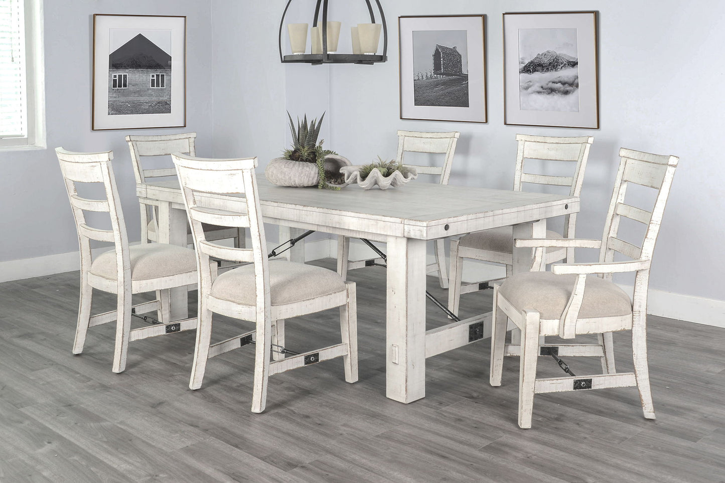 Extension Wood 6 Piece Dining Table Set - White Sand