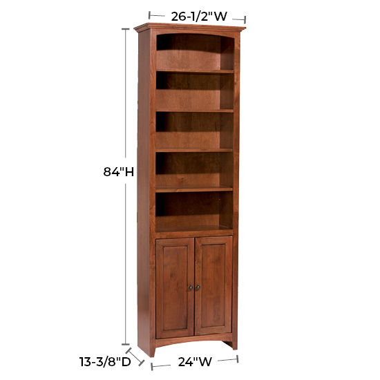 McKenzie - 84'' H x 24'' W Alder Bookcase With Doors - Glazed Antique Cherry